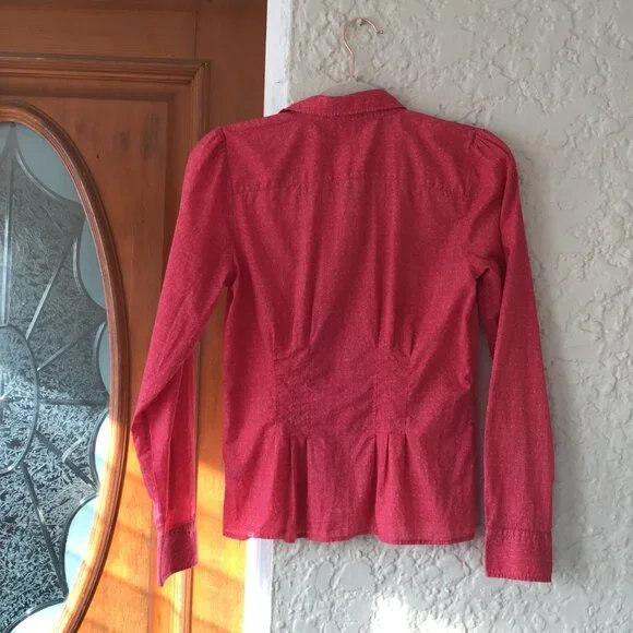 Lauren Ralph Lauren Women's Long Sleeve Pink Button Up Collar V Neck Blouse - Picture 6 of 9